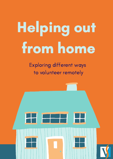 Helping Out From Home Booklet Cover, a drawing of a blue house on an orange background